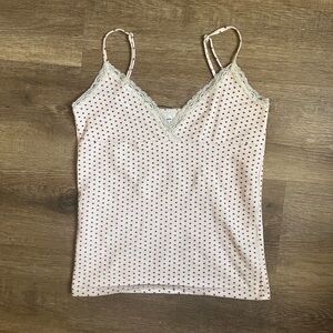 Brandy Melville white with red heart pattern tank top lace trim